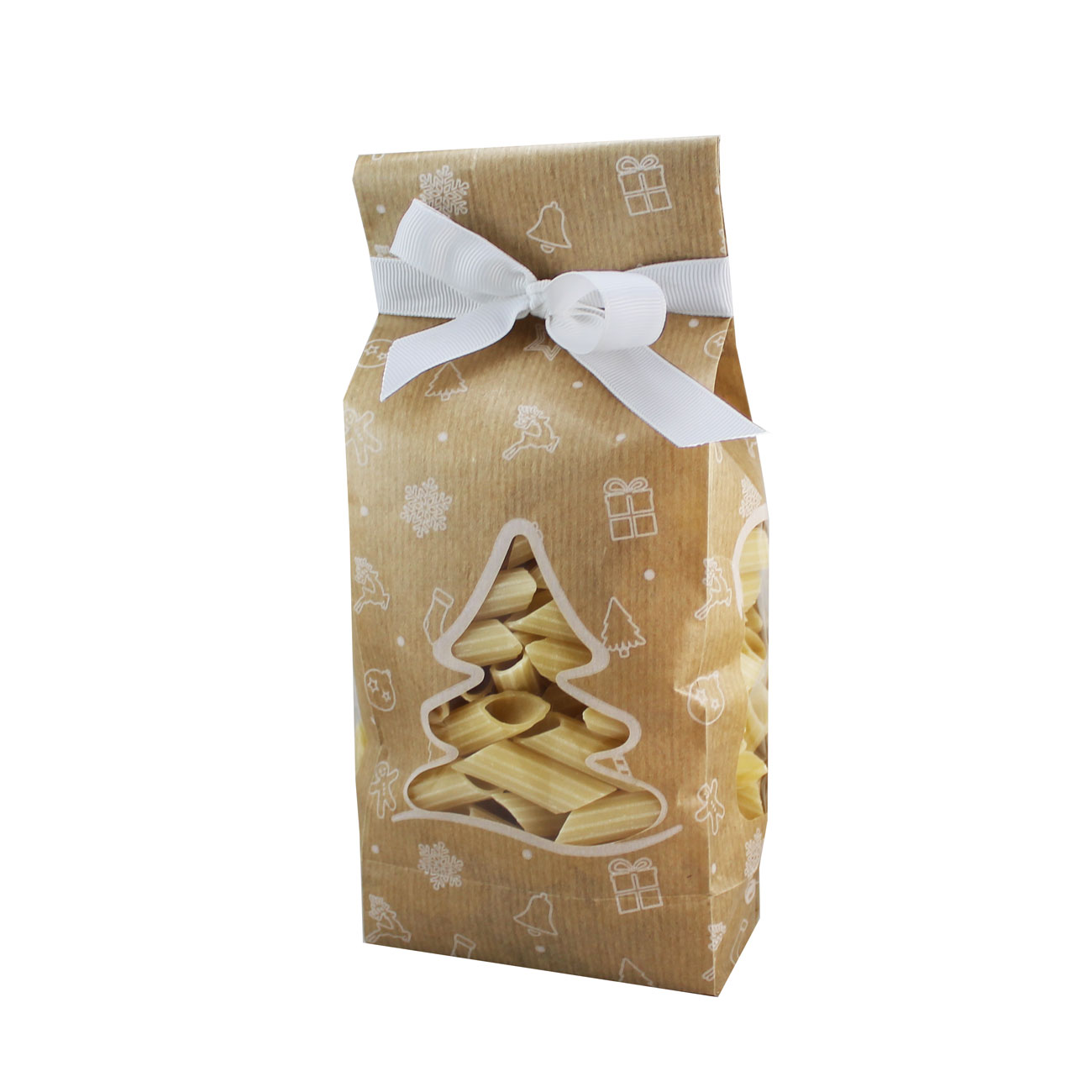 Sacchetti Di Carta Natalizi Con Finestrella Nero Oro - Confezione Da 10, 8.5x26.5x5 Cm, Con Inserto Per Alimenti, Stelle Cadenti Incluse